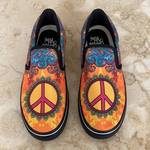 NWOT Yes We Vive Peace Sign Multicolour Slip On Sneakers - Picture 3 of 13